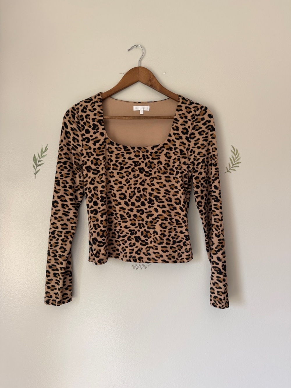 Riley & James Leopard Print Scoop Neck Long Sleeve Top - Tan/Black